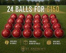 St. Andrews &ldquo;Dukes Quality&rdquo; 24 x Adult 5.5oz Red Cricket Balls 156g (60+ overs)