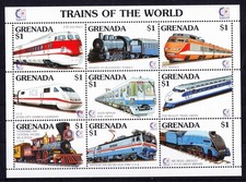Grenada 1995  Kleinbogen mit Mi Nr: 2978-2986 Ausgabe Eisenbahn " Lokomotiven "