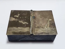 Vintage Park Sherman Brass Cigarette Case Combo Ashtray metal sail boat birds 