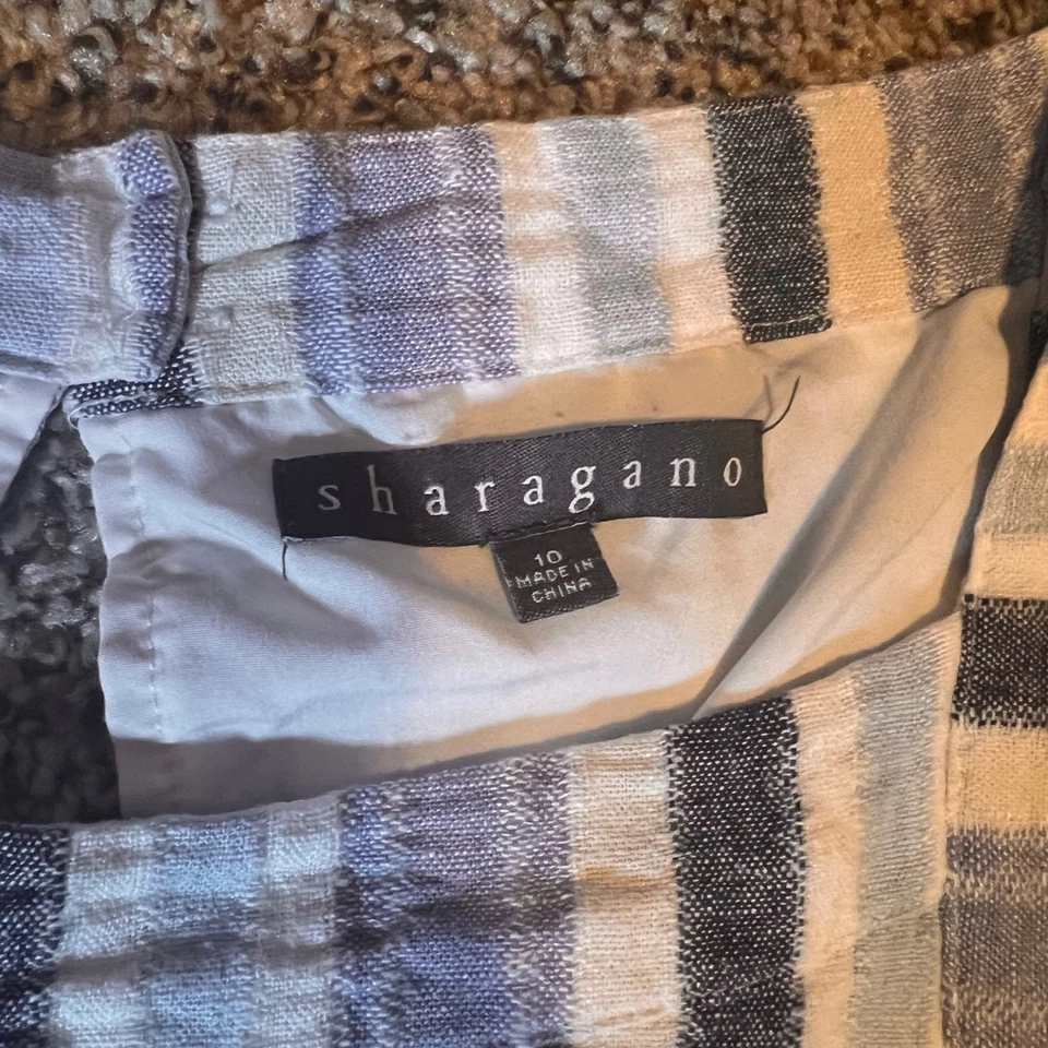 Sharagano 条纹无袖休闲连衣裙,口袋,尺寸 10 — 第 3/4 张图片