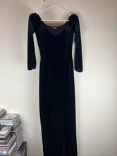 Long Navy Dress Missguided Size 8 3/4 Sleeves Split Thigh Ex Con