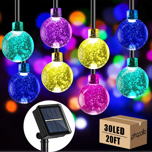Solar String Lights Outdoor Waterproof,30 LED 20Ft Crystal Globe Lights with 8 L - 第 8/14 張圖片
