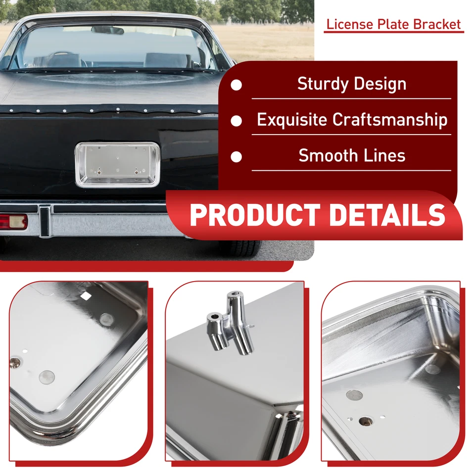 Rear License Plate Tag Bracket Holder Chrome For Chevrolet El Camino 1978-1987 - Image 4 of 4