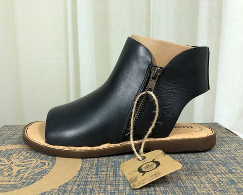 NIB BORN Hazle Ankle-Height Zipper Leather Flat Sandal US 7/EUR 37-38 Black NEW - 第 10/19 張圖片