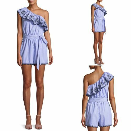 Kate Spade Daisy Embroidered One Shoulder Romper Blue Cotton Sz 14 $298 - Picture 1 of 5