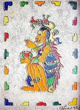 unleserlich signiert - Gemälde: SÜDAMERIKA - DÄMON -? DER INKA, MAYA o. AZTEKEN