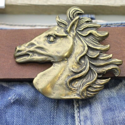 Gürtelschnalle Pferdekopf, Gürtelschließe für Reiter und Pferdenarren gold antik - Bild 1 von 4