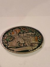 Vintage Steam Train Engine Locomotive Belt Buckle 1981 Indiana Metal Craft