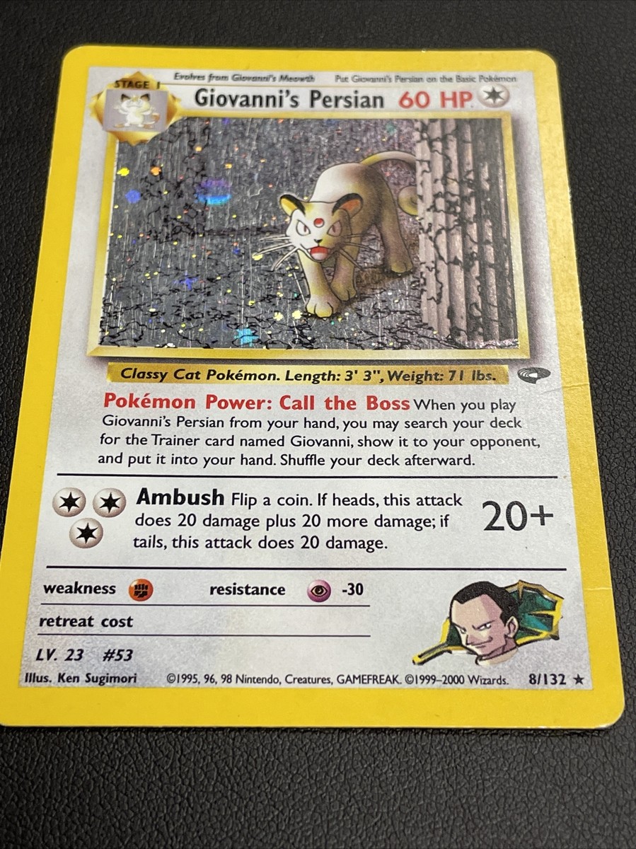 giovanni's persian pokemon card Pokémon TCG Gym Challenge 8 Holo Unlimited Holo Rare Colorless Cruel Slash (140) Your opponents Active Pokémon is now Confused. giovanni's persian pokemon card Persian