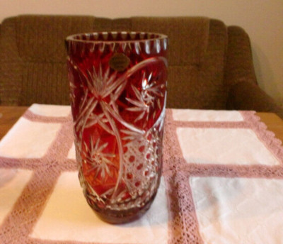 Vase, Bleikristall, rot, Crystal, 23 cm hoch