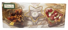 NEW 3 Piece Holiday Gold Indiana Glass Party Candy Candle Dish Set Gold Trim