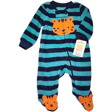 Just One You Carter's Newborn Fleece Tiger 1pc Footed Sleeper Aqua Stripe NWT