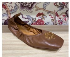 Tory Burch Britten Signature Logo Leather Elastic Flat Ballet Shoe