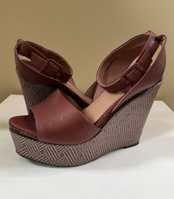 Bacio 61 Piglio Wedge Heels Wine Color Snake Skin Trim Leather