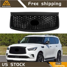 For 2018 2019 2020 2021 Infiniti QX80 Front Bumper Grille Glossy Black Grill