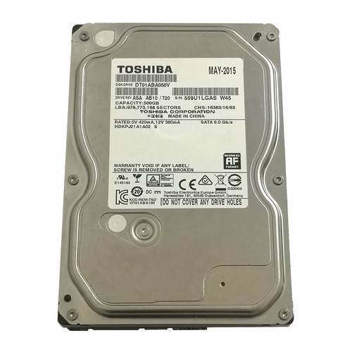 Toshiba 500GB,DT01ACA050 Internal,7200 RPM SATA 3.5 inch Desktop Hard Disk Drive - Picture 2 of 5