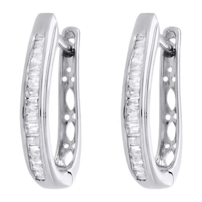 925 Sterling Silber Baguette Diamant Ohrringe Damen Oval Huggie 0,25 Ct. - Bild 1 von 4