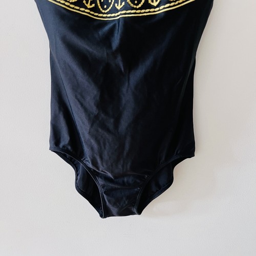 Jantzen Swimsuit One Piece Mesh Size 10 Womens Black Vintage Retro Embroidered - Picture 9 of 21