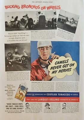 1938 Camel Cigarettes Vintage Ad Bucking Bronchos on wheels