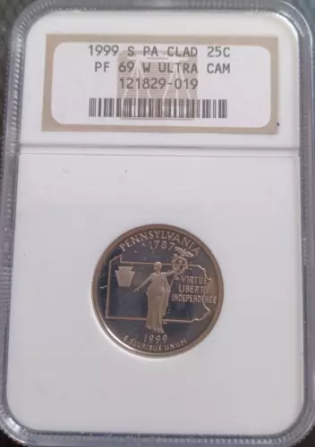 1999-S 25C Pennsylvania Clad Proof Statehood Quarter NGC PF69 Ultra Cameo