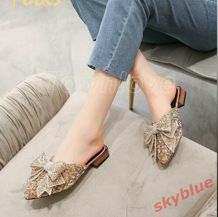 PANTOFOLA D’ORO Ciabatte donna donna paillettes fiocco scarpe eleganti ballerine slip on sandali festa taglia