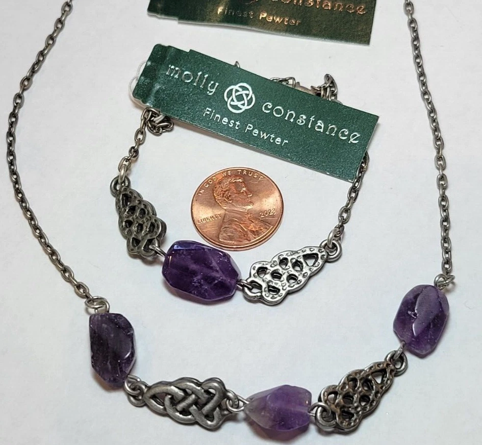 Nwt Molly Constance Ametista Irlandese Nodo Celtico Argento Peltro Regolabile - Immagine 3 di 3