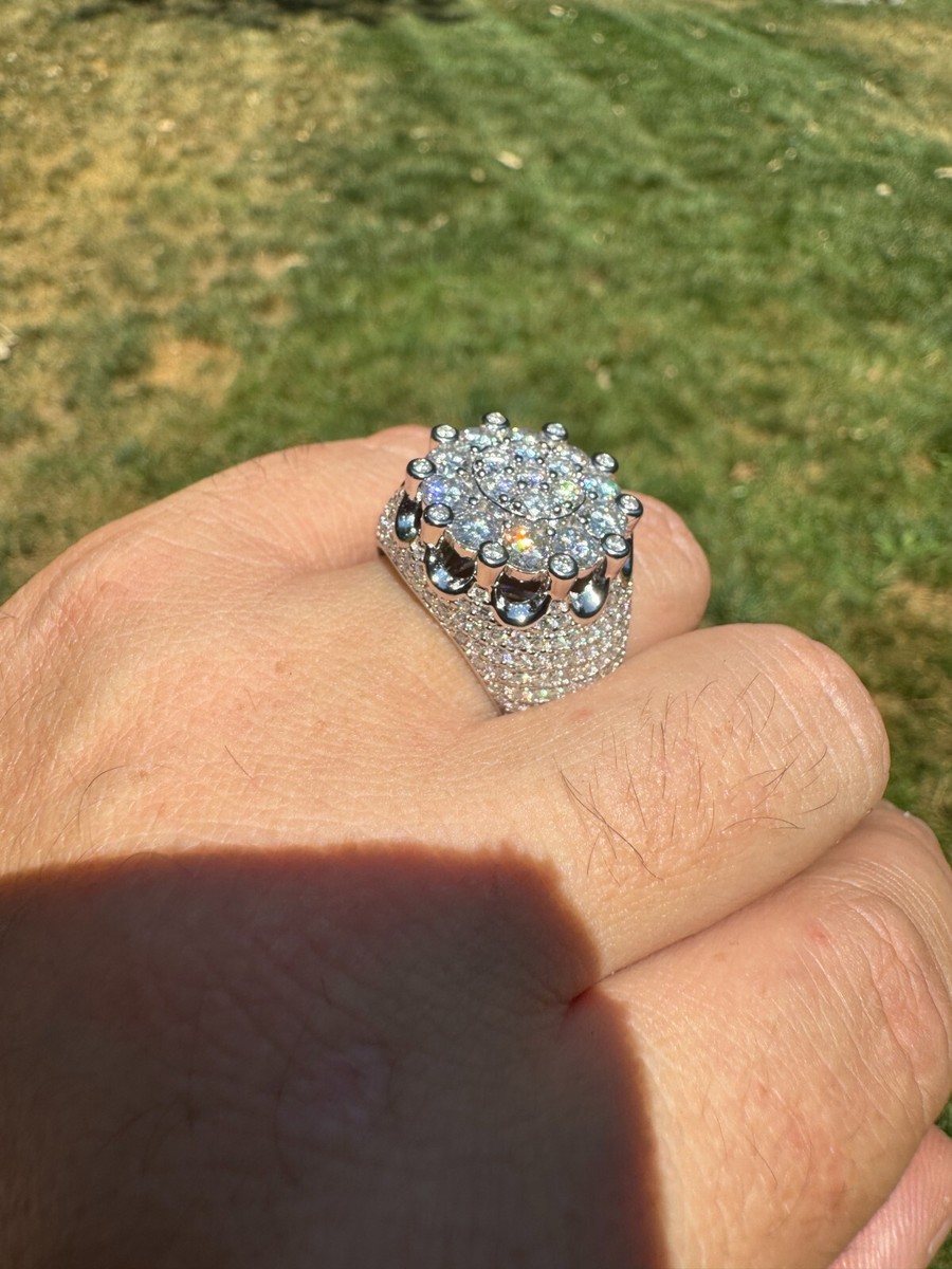 7.5ct MOISSANITE Large Stone Crown Iced Hip Hop Ring Real 925