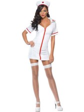 Fever No Nonsense Nurse Costume Adult White Red Dress and Hat
