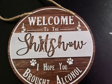New Welcome Door Sign Home Hanger Wreath Dogs Wood