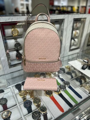 Michael Kors Rhea Medium Logo Shoulder Backpack +Trifold 