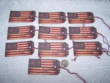 10-Primitive-July 4th-American Flag-Patriotic-Linen Cardstock-Gift-Hang-Tags