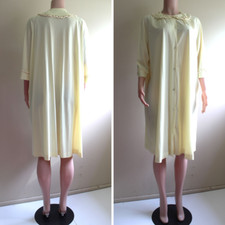 Vintage 50s Gossard Artemis Robe L Yellow Chiffon Nylon Button Satin Trim