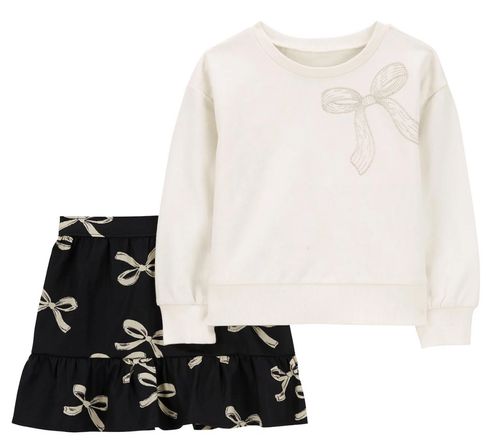 Size 4T - Toddler Girl Carter's 2-Piece Bow Print Sweatshirt & Skirt Set +BONUS