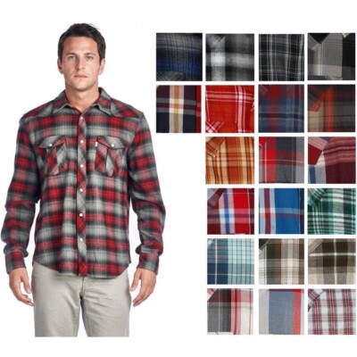 Levi's Men's Bellore Madras Plaid Long Sleeve Western Flannel Red Size Large