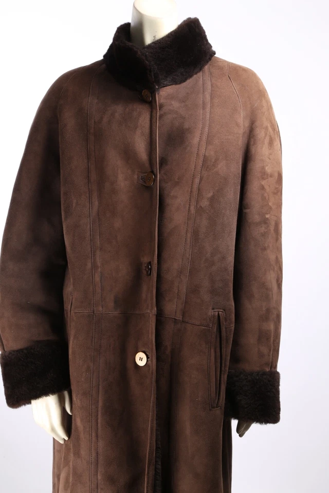 Abrigo largo de invierno vintage de mujer Julio Tango marrón gamuza piel de oveja gamuza talla 12 Foto 4 de 4