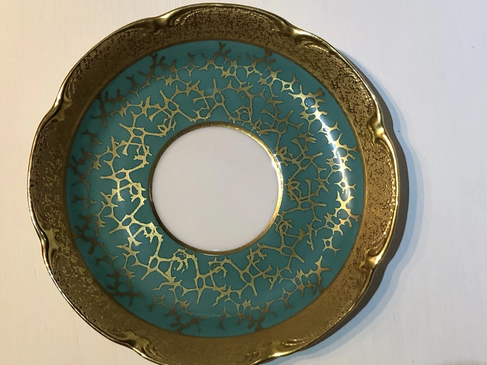 Taza y platillo vintage Jimenau turquesa y dorado numerado y firmado Foto 4 de 4