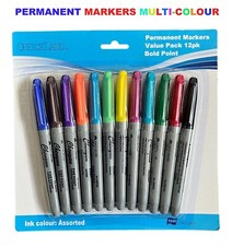 12pk Assorted Coloured Permanent Marker Markers Pen Office Stationery