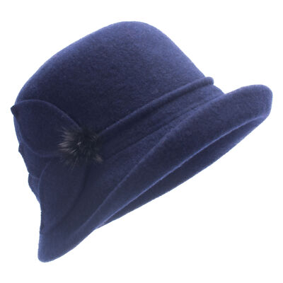 Stunning CLOCHE GATSBY BUCKET HAT wool polyester blue hat cloche new no tags! World Markets 100% Wool Felt Elegent Royal Blue Derby Gatsby  main image 3