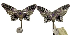 Butterfly PURPLE JEWELED Enamel Metal Wall Hook 