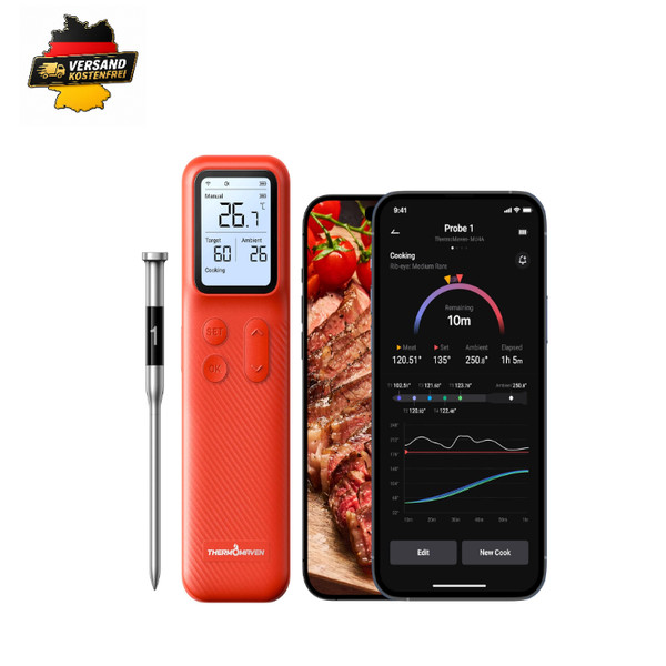 ThermoMaven P1 Kabelloses Fleischthermometer Mit Wifi Bluetooth 5.3 6 Sens-image