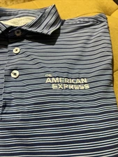 American Express Polo Shirt Mens Medium Straight Down Logo PGA West Sleeve Fre🎁