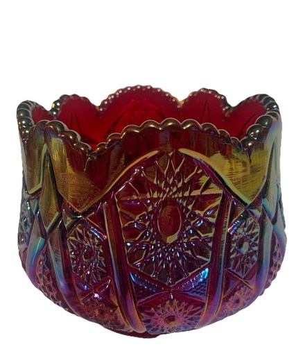 Vintage Iridescent Sunset Indiana Red Carnival Glass Bowl Heritage Pattern