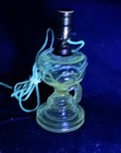 Antique Manganese Glass Pedestal Finger Oil Lamp Base Glows Green Like Uranium