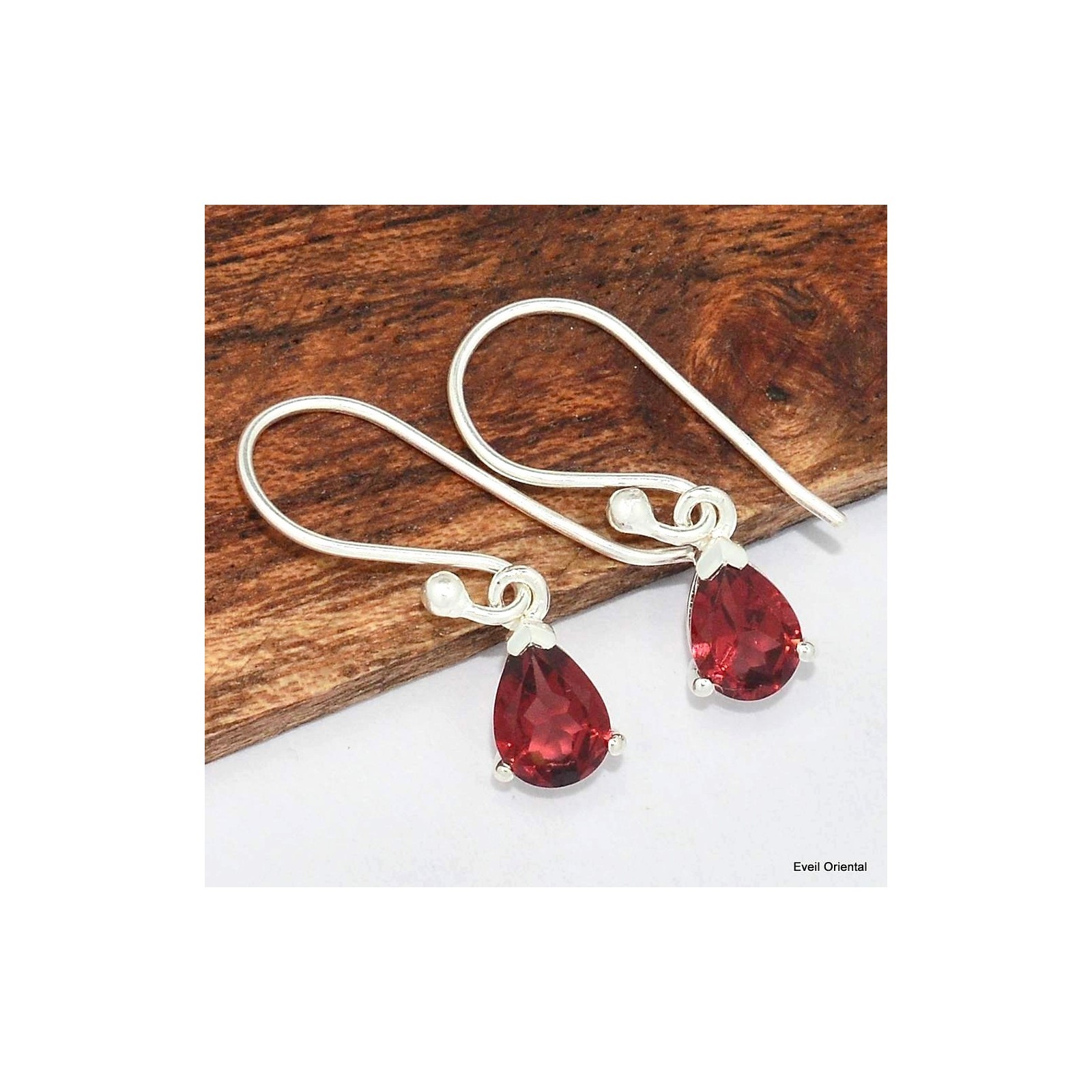 Boucles d'oreilles Grenat facetté KC67 en argent massif pour femme