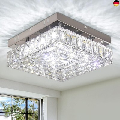 FRIXCHUR 10.6 Zoll Kristall Deckenleuchte, Moderne LED quadratische Kristall