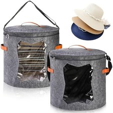 2 Pack Hat Boxes for Women Storage, Oversized Round Travel Hat Container with