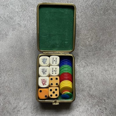 Vintage Le Tanneur Würfel & Poker Chip Reiseset im grünen Etui