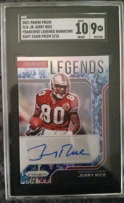 2021 Jerry Rice Panini Prizm Franchise Legends Sig Navy Camo 2/15  SGC 9