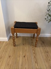 Vintage Pine Upholstered Footstool Stool Bench Turned Legs 50cm Wide