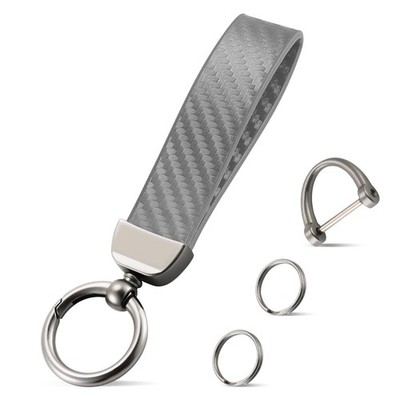 Leather Keychain, Carbon Fiber 14 cubic inches, A Fiber-grey 